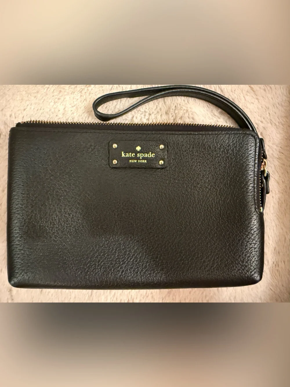 kate spade Black Leather Wristlet with Gold Logo